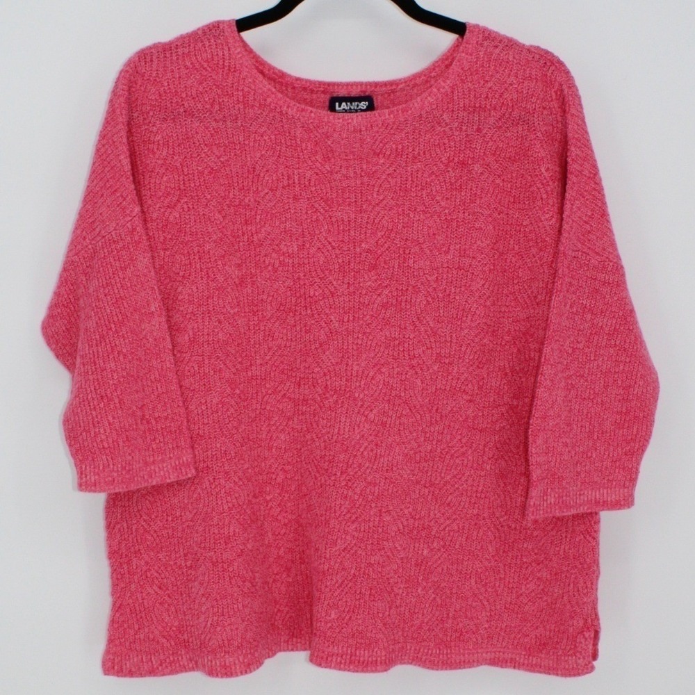 Lands End $99 XL Petite Pink Heather Linen Cotton Textured Pullover Knit Sweater